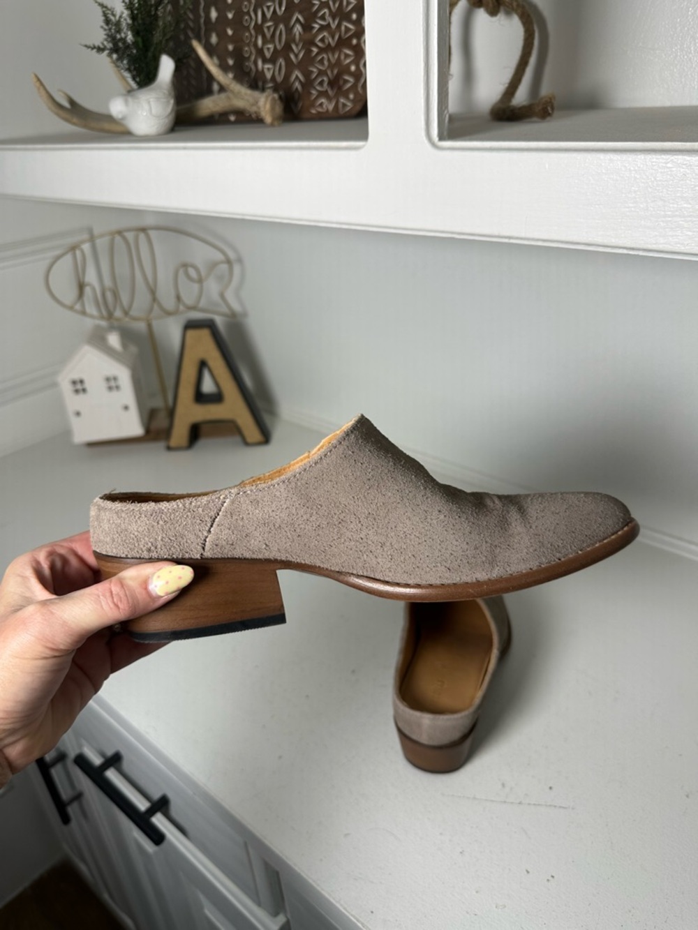 Tecovas Suede Mule Booties Womens 8B Taupe Western Slip On Heeled Mules - Picture 8 of 9